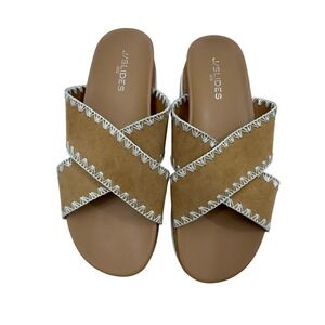 J/Slides‎ NYC Womens 10M Tan Whipstitch Crisscross Platform Slide Sandals Camel
